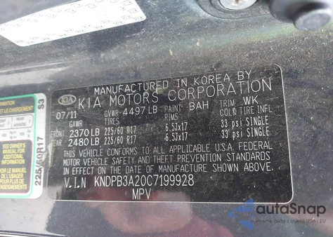 2012 Kia Sportage Lx from USA, damaged, VIN KNDPB3A20C7199928